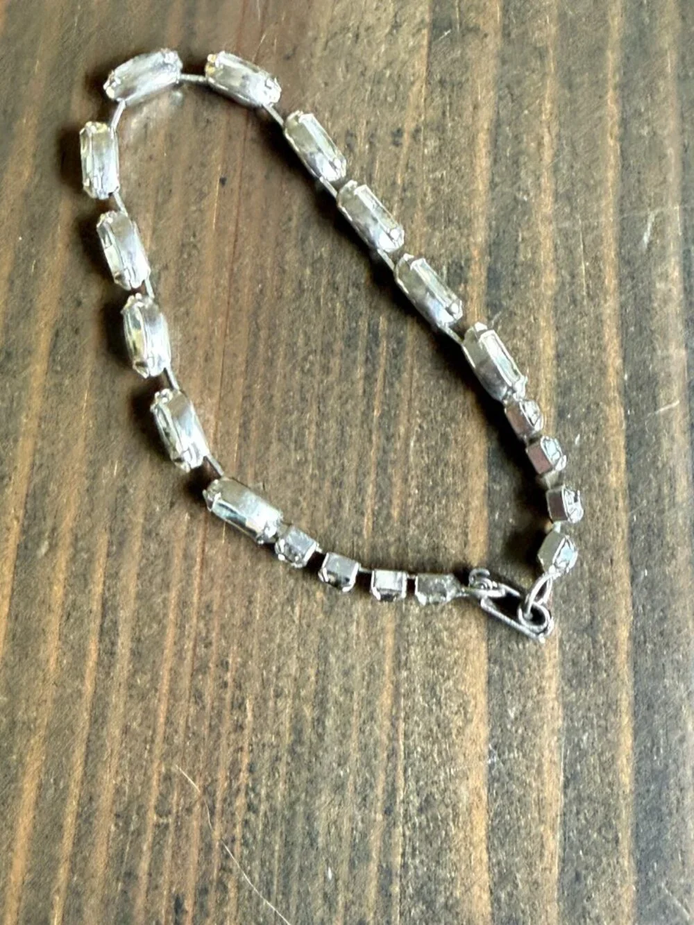 VTG EARLY Weiss Clear Baguette Cut Rhinestone Tennis Bracelet 7